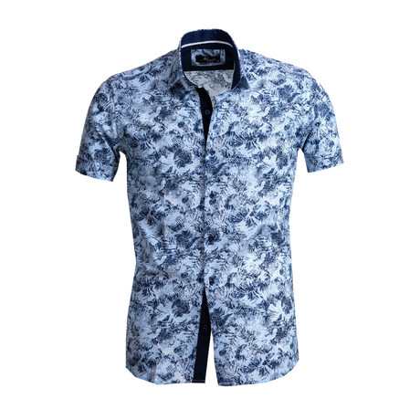 Floral Paisley Short Sleeve Button Down Shirt // Light Blue (S)