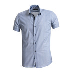 Short Sleeve Button Down Shirt // Blue + Gray (XL)