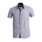 Short Sleeve Button Down Shirt // Beige + Burgundy (3XL)