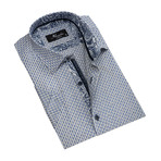Short Sleeve Button Down Shirt // Blue + Gray (L)