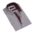 Short Sleeve Button Down Shirt // Beige + Burgundy (M)