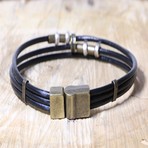 Merlin Leather Bracelet // Black + Gold + Gray