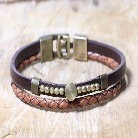 Pier Leather Bracelet // Brown + Gold