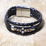 Evil Eye Leather Bracelet // Black