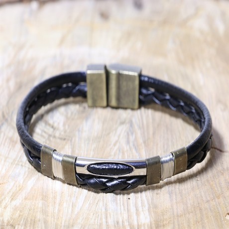 Bruce Leather Bracelet // Black + Gold + Gray