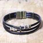 Merlin Leather Bracelet // Black + Gold + Gray