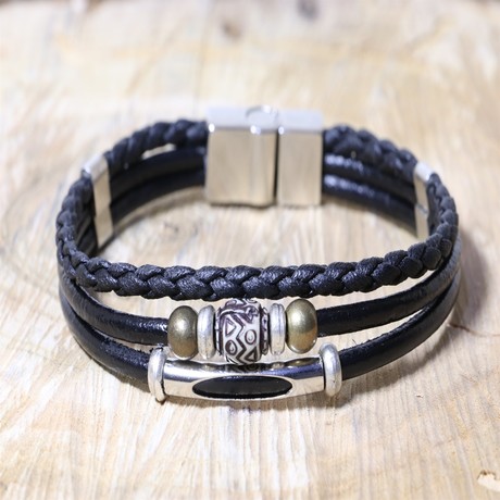 Stuart Leather Bracelet // Black + Gray