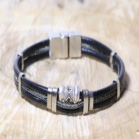 Normandy Leather Bracelet // Black + Gray