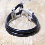 Anchor Leather Bracelet // Black + Gray