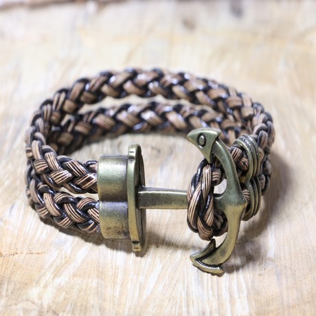 Anchor Leather Bracelet // Black + Gold