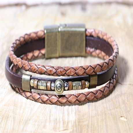 Rune Leather Bracelet // Brown