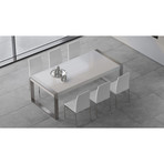 Savant Dining Table (Matte White + Stainless Steel)