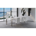 Savant Dining Table (Matte White + Stainless Steel)