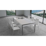 Savant Dining Table (Matte White + Stainless Steel)