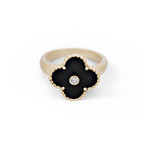 Van Cleef & Arpels 18k Yellow Gold Diamond + Onyx Alhambra Ring // Ring Size: 6 // Pre-Owned