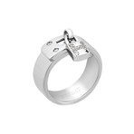 Hermes 18k White Gold Diamond H Lock Ring // Ring Size: 4.75 // Pre-Owned