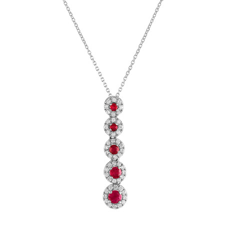 Estate 18k White Gold Diamond + Ruby Necklace // Pre-Owned