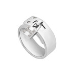 Hermes 18k White Gold Diamond H Lock Ring // Ring Size: 4.75 // Pre-Owned