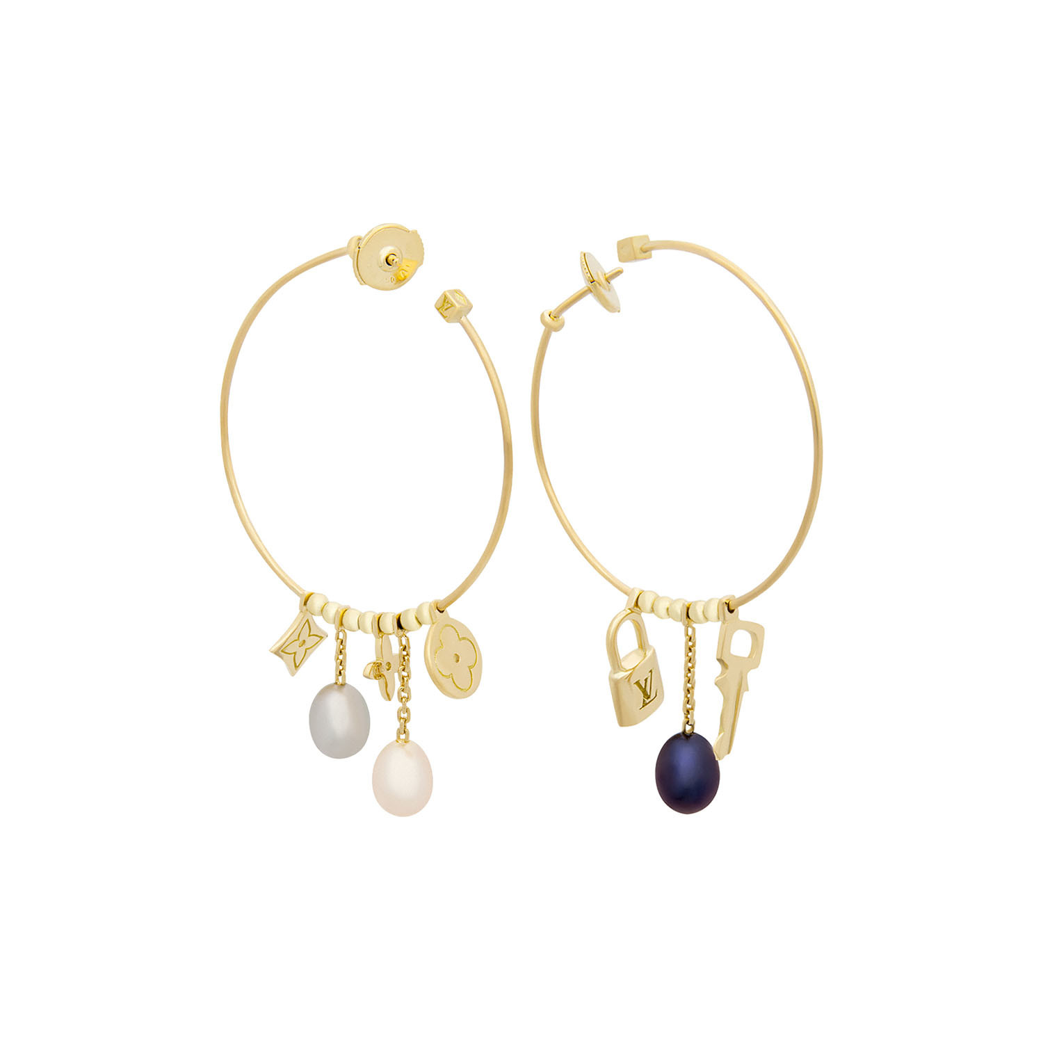 Louis Vuitton 18k Yellow Gold Creoles Monogram Pearl Earrings