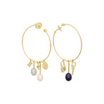 Louis Vuitton 18k Yellow Gold Creoles Monogram Pearl Earrings // Pre-Owned