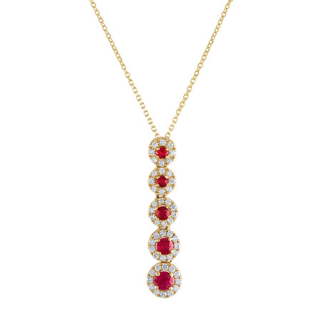 Estate 18k Yellow Gold Diamond + Ruby Necklace // Pre-Owned