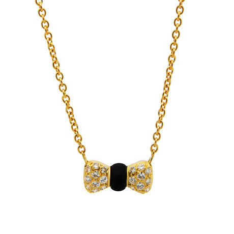 Van Cleef & Arpels 18k Yellow Gold Onyx + Diamond Bow Necklace // Pre-Owned