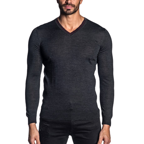 Joshua Knit V-Neck Sweater // Charcoal (L)