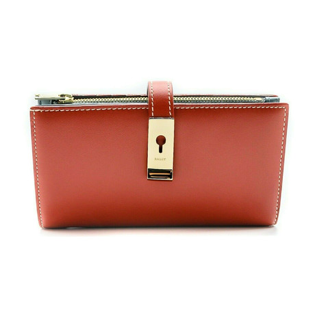 Women's Amber Plain Calf Leather Wallet + Keyhole Clasp // Red