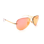 Unisex RB3449-1E4 Aviator Sunglasses // Gold + Pink Mirror