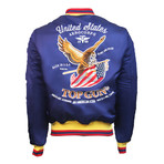 MA-1 Colorblock "USA Eagle" Jacket // Blue (XL)