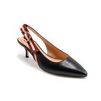 Women’s Calf Leather Heeled Slingback Pumps // Black (US: 4.5)