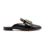 Women's Janesse Croc Print Calf Leather Backless Mule Slippers // Black (US: 6)