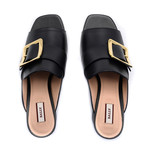 Women's Janaya Calf Leather Backless Mule Sandals // Black (US: 4.5)