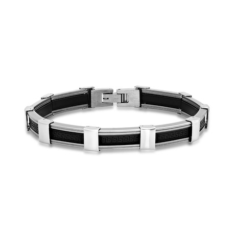 Stainless Steel + Rubber Link Bracelet // Silver + Black