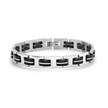 Stainless Steel + Rubber Bicycle Chain Bracelet // Silver + Black