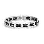 Stainless Steel + Rubber Bicycle Chain Bracelet // Silver + Black