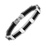Stainless Steel + Rubber Link Bracelet // Silver + Black
