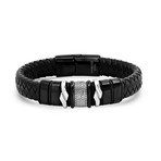 Leather + Stainless Steel Accent Bracelet // Black + Silver