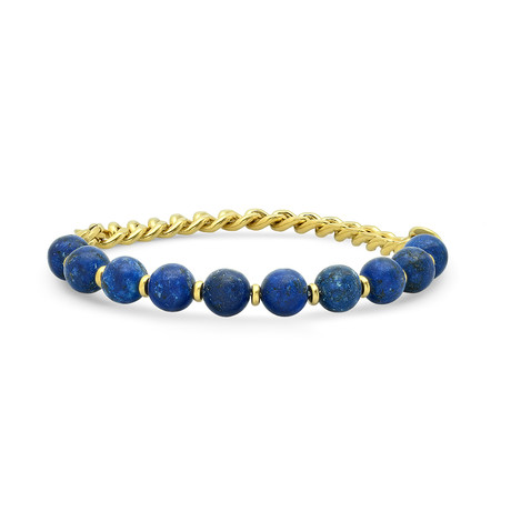 Lapis + 18K Gold Plated Beaded Bracelet // Blue + Yellow