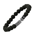 Lava + Hematite Beaded Bracelet // Black + Gray