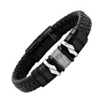 Leather + Stainless Steel Accent Bracelet // Black + Silver