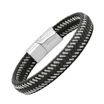 Leather + Stainless Steel Bracelet // Silver + Black