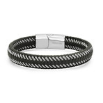 Leather + Stainless Steel Bracelet // Silver + Black