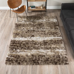 Branson // Contemporary Stripe Shag Area Rug // Brown (3'L x 5'W)