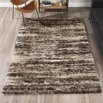 Branson // Abstract Stripe Shag Area Rug // Mushroom (3'L x 5'W)