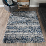 Branson // Contemporary Stripe Shag Area Rug // Blue (3'L x 5'W)