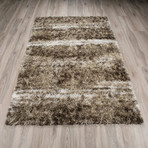 Branson // Contemporary Stripe Shag Area Rug // Brown (3'L x 5'W)