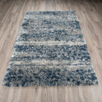 Branson // Contemporary Stripe Shag Area Rug // Blue (3'L x 5'W)