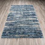 Branson // Abstract Stripe Shag Area Rug // Blue (3'L x 5'W)