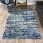 Branson // Abstract Stripe Shag Area Rug // Blue (3'L x 5'W)